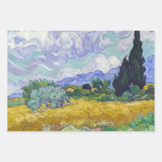 Vincent Van Gogh - Weizenfeld mit Zypressen Geschenkpapier Set (Vorderseite)
