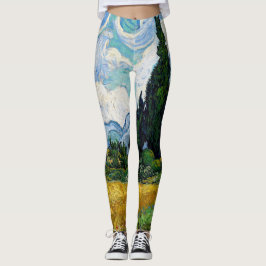 Vincent Van Gogh - Weizenfeld mit Zypressen Leggings