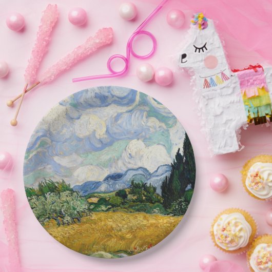 Vincent Van Gogh Weizenfeld mit Zypressen Pappteller (Party)