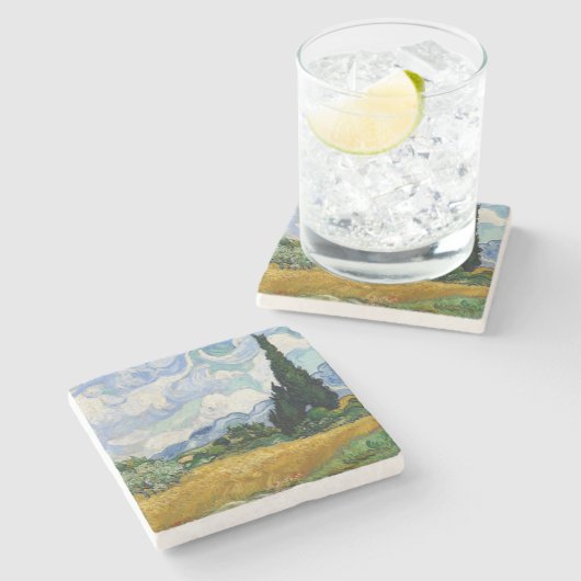 Vincent Van Gogh Weizenfeld mit Zypressen Steinuntersetzer (Seitenansicht)