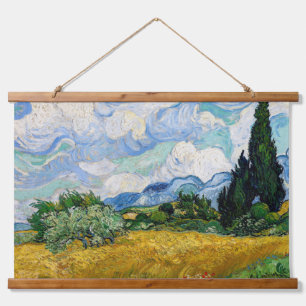 Vincent Van Gogh - Weizenfeld mit Zypressen Wandteppich Mit Holzrahmen
