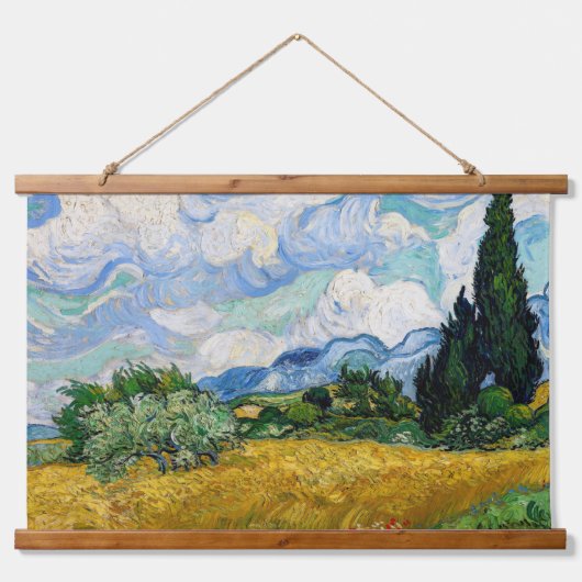 Vincent Van Gogh - Weizenfeld mit Zypressen Wandteppich Mit Holzrahmen (Vorne)
