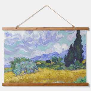 Vincent Van Gogh - Weizenfeld mit Zypressen Wandteppich Mit Holzrahmen