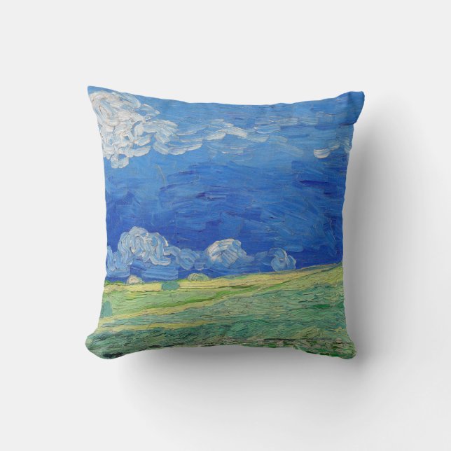 Vincent van Gogh - Weizenfelder unter Gewitterwolk Kissen (Vorderseite)
