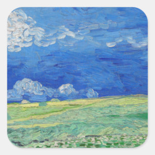 Vincent van Gogh - Weizenfelder unter Gewitterwolk Quadratischer Aufkleber