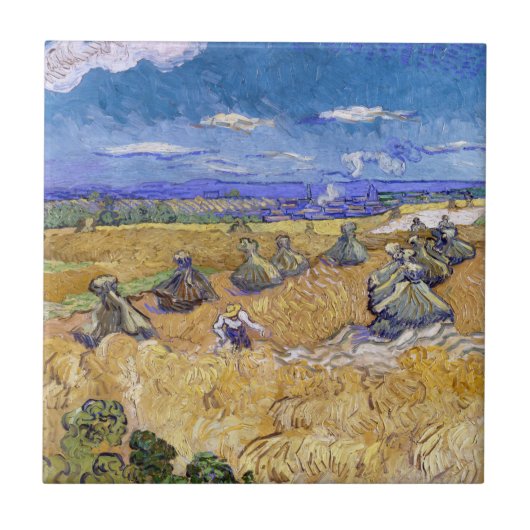 Vincent van Gogh - Weizenstapel mit Schnittern Fliese (Vorderseite)