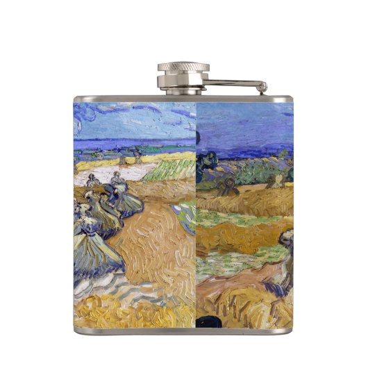 Vincent van Gogh - Weizenstapel mit Sensenmännern Flachmann (Rückseite)