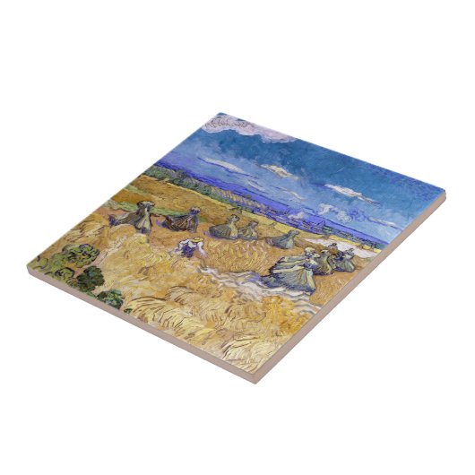 Vincent van Gogh - Weizenstapel mit Sensenmännern Fliese (Seite)