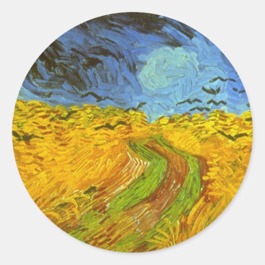Vincent van Gogh Wheat Field mit Crows Runder Aufkleber (Vorderseite)