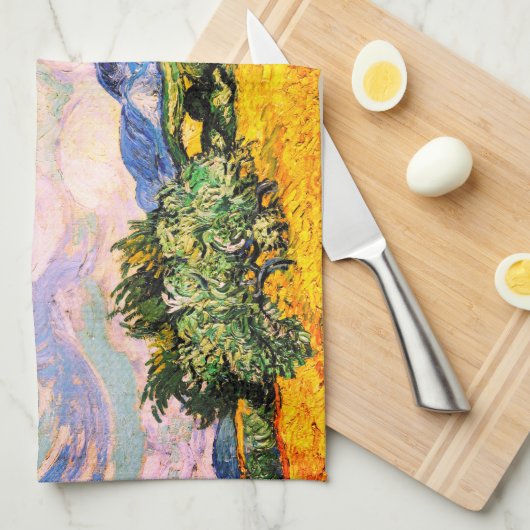 Vincent Van Gogh Wheat Field mit Cypressen Geschirrtuch (Viertel Falte)