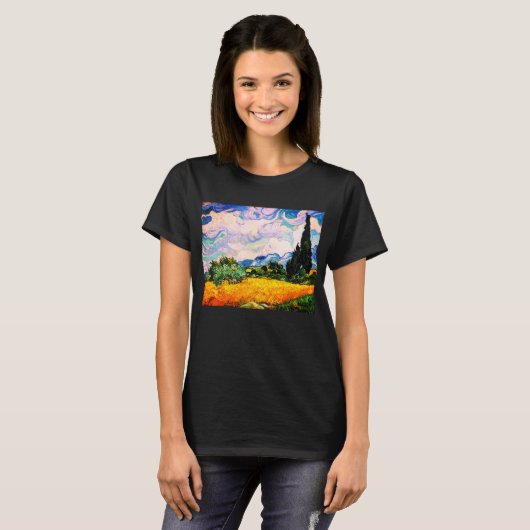 Vincent Van Gogh Wheat Field mit Cypressen T-Shirt (Vorne ganz)