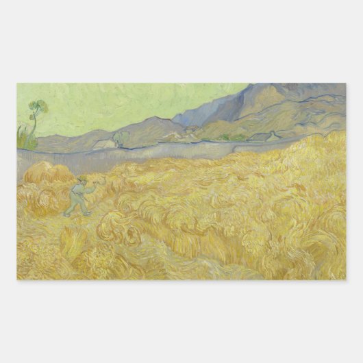 Vincent van Gogh - Wheatfield mit einem Sensenmann Rechteckiger Aufkleber (Vorderseite)