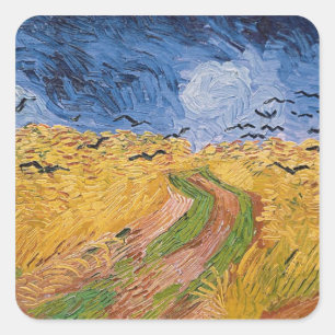 Vincent van Gogh   Wheatfield mit Krähen, 1890 Quadratischer Aufkleber