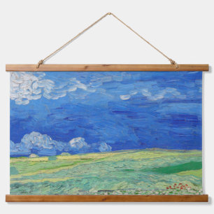 Vincent van Gogh - Wheatfields under Thunderclouds Wandteppich Mit Holzrahmen