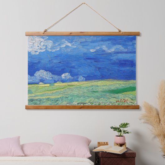 Vincent van Gogh - Wheatfields under Thunderclouds Wandteppich Mit Holzrahmen (Schlafzimmer)