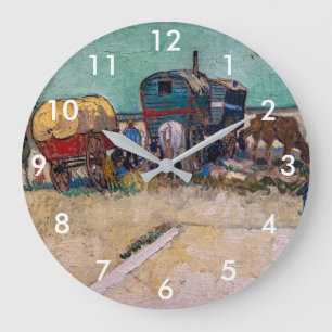 Vincent van Gogh - Wohnwagen, Zigeunerlager bei Ar Große Wanduhr