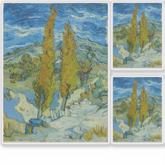 Vincent Van Gogh, zwei Poplars in den Alpen Aufkleber (Vorderseite)