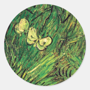 Vincent Van Gogh - Zwei weiße Schmetterlinge Fine Runder Aufkleber