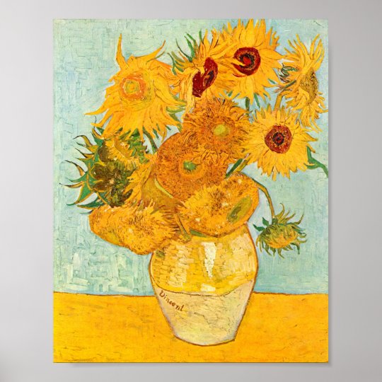 Poster Zwölf Sonnenblumen in einer Vase Vincent van Gogh 
