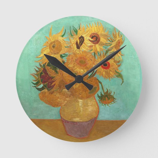 Vincent Van Gogh Zwölf Sonnenblumen in einer Vase Runde Wanduhr (Vorderseite)