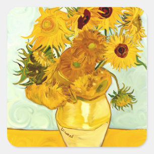 Vincent van Goghs gelbe Sonnenblume, die 1888 malt Quadratischer Aufkleber