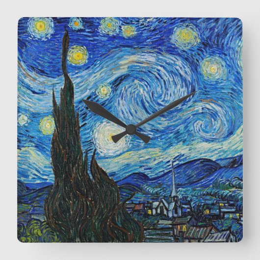 Vincent Van Gogh's The Starry Night Serenity Quadratische Wanduhr (Vorderseite)