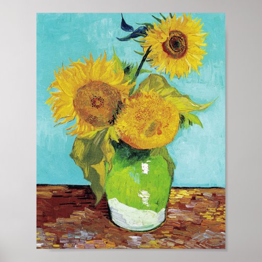 Vincent van Gogh's Vase mit drei Sonnenblumen Poster (Vorne)