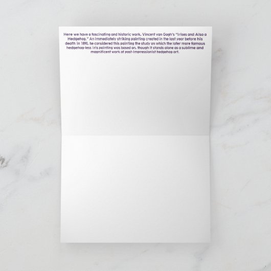 Vincent van Hog’s "Irises and Also a Hedgehog". Karte (Innenseite)