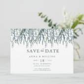 Vine Greenery Blue Floral Wedding Save The Date (Stehend Vorderseite)