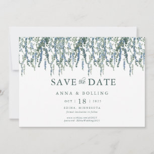 Vine Greenery Blue Floral Wedding Save The Date