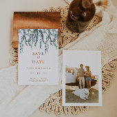 Vine Greenery Blue Floral Wedding Save The Date