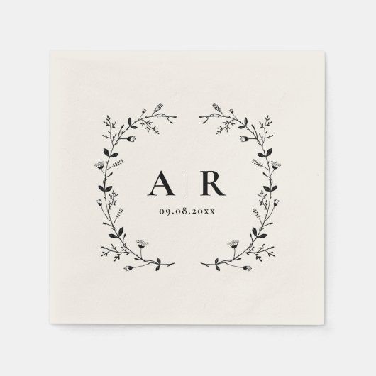 Vine Scroll Wedding Monogram, Couple's Initials Serviette (Vorderseite)