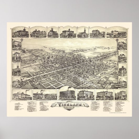 Vineland, NJ Panoramic Map - 1885 Poster (Vorne)