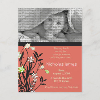 Viney Baby Birth Announcement Pink Ankündigungspostkarte
