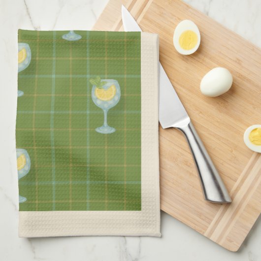 Vineyard G&T Plaid Tea Towel – Olive Geschirrtuch (Viertel Falte)