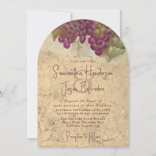 Vineyard Wedding Elegant Arch Monogram Einladung (Vorderseite)