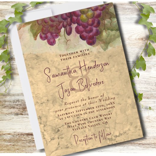 Vineyard Wedding Elegant Rustic Watercolor Einladung