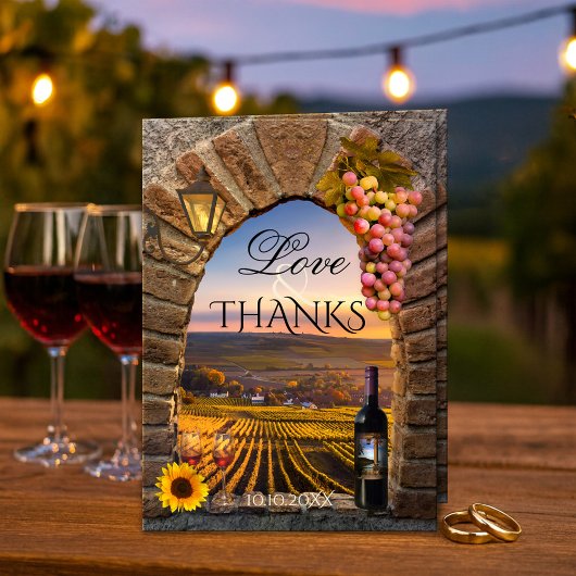 Vineyard Winery Wedding Photo Thank You Card Dankeskarte
