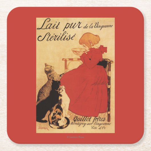 Vingeanne Milch-Mädchen mit Katzen Rechteckiger Pappuntersetzer (Vorderseite)
