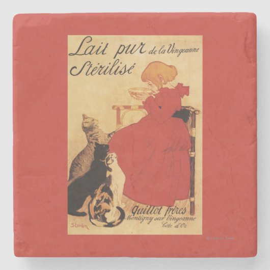 Vingeanne Milch-Mädchen mit Katzen Steinuntersetzer (Vorderseite)