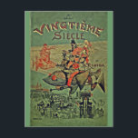 Vingtieme Siecle Retro Steampunk Postkarte<br><div class="desc">Albert Robida,  antikes Buchcover-Kunstwerk,  das Menschen darstellt,  die auf Flugmaschinen fahren.</div>
