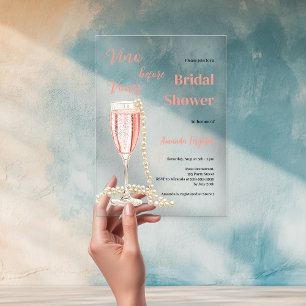 Vino befor Vows rosa klares Brautparty Acryleinladungen