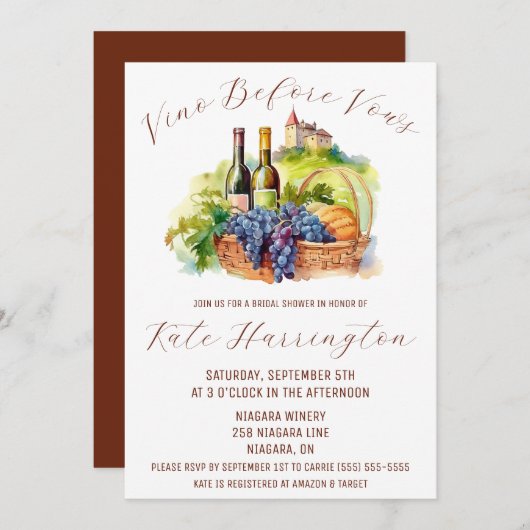 Vino Before Vow, Weingut, Brautparty Chateau Einladung (Vorne/Hinten)