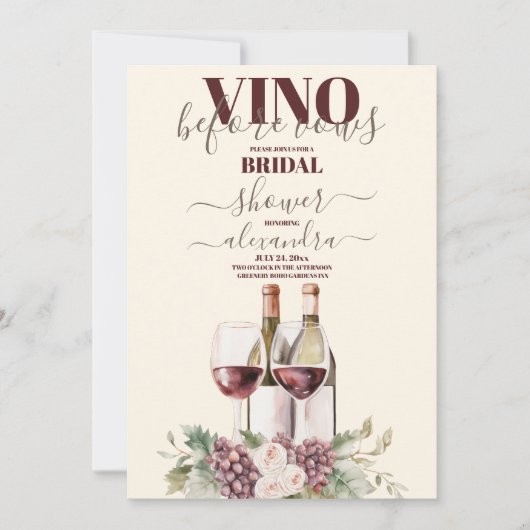 Vino Before Vow, Weingut, Brautparty Chateau Einladung (Vorderseite)