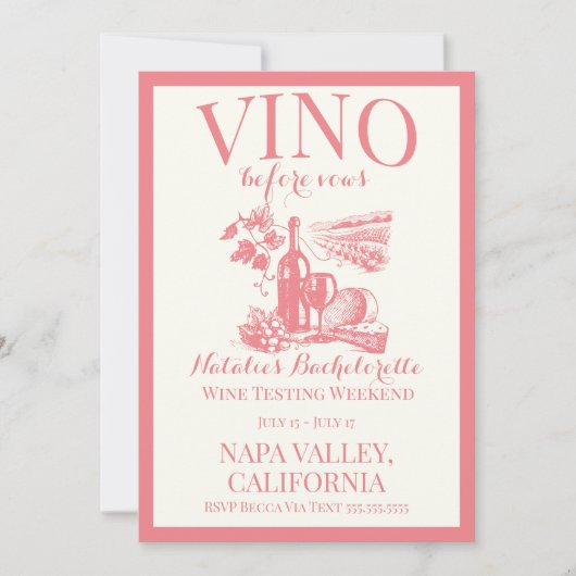 Vino Before Vows Bach Custom Weinkeller Bacheloret Einladung (Vorderseite)