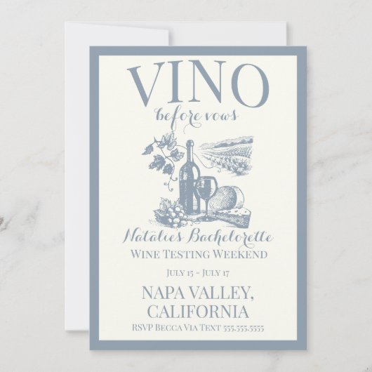 Vino Before Vows Bach Custom Weinkeller Bacheloret Einladung (Vorderseite)