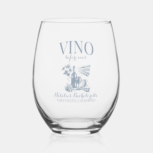 Vino Before Vows Bach Custom Weinkeller Bacheloret Weinglas Ohne Stiel (Vorderseite)