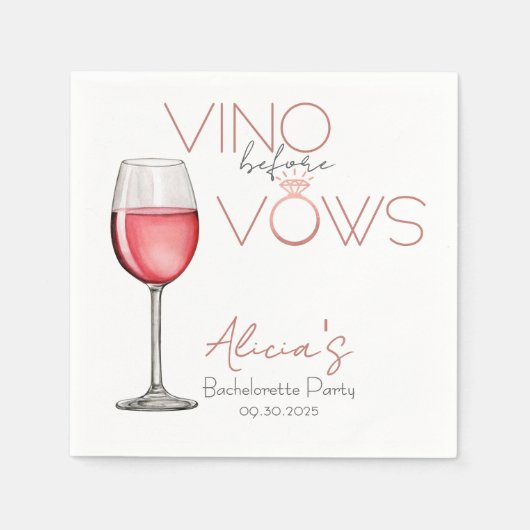 Vino Before Vows Bachelorette / Brautparty Serviette (Vorderseite)
