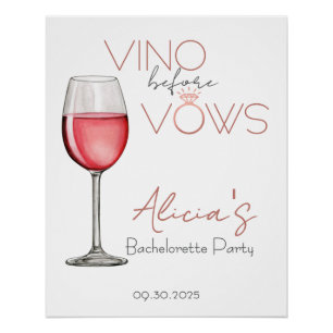 Vino Before Vows Bachelorette / Brautparty Zeichen Poster