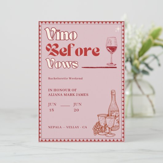 Vino Before Vows Bachelorette Weekend Tour Einladung (Stehend Vorderseite)